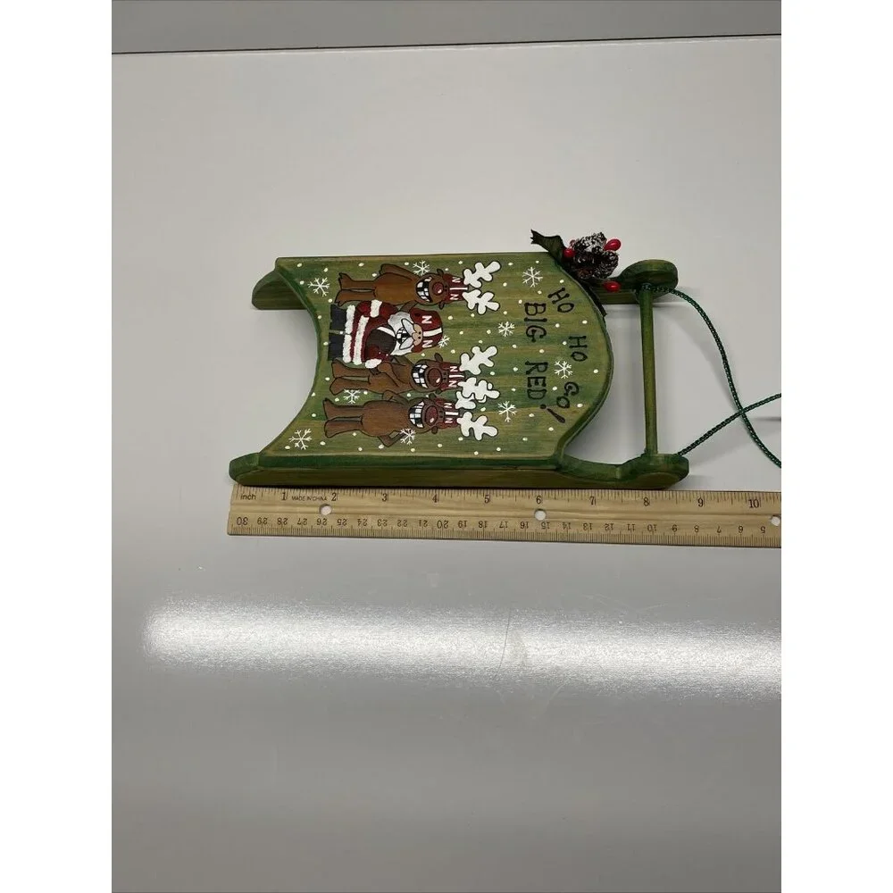 Christmas Football Wall Hanging Big Red Santa Sleigh Reindeer Green Hand Painted